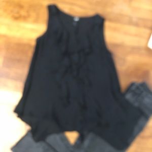 Asymmetrical Black Top with Ruffles